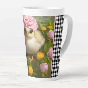 Tasse Latte Chicots mignons et fleurs Printemps