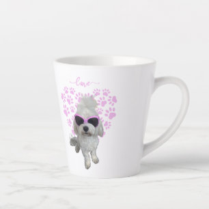 Tasse Latte Chien maltais mignon avec lunettes de soleil roses