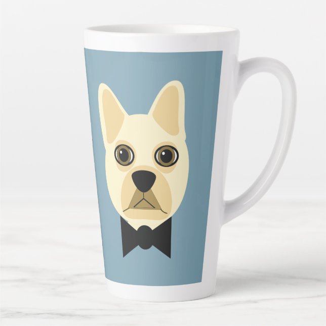 Tasse Latte Chien-taureaux français avec bleu-bowtie (Droite)