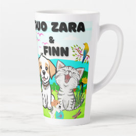 Tasse Latte Chiens, Chats, Plumes, Plaisirs Dans La Nature