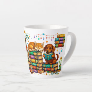 Tasse Latte Chiens lisant des livres Scène de bibliothèque cos