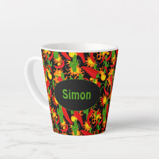 Tasse Latte Chili Peppers, Cactus et Flames Caricature amusant