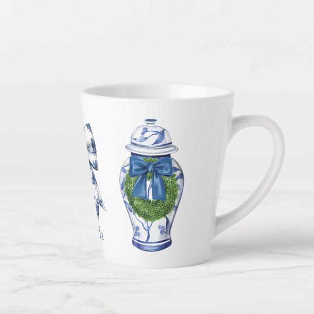 Tasse Latte Chinoiserie pot de gingembre de Noël avec bow (Droite)