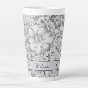 Tasse Latte Chinoiserie Vintage grise Floral Personnalisé