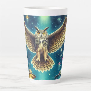 Tasse Latte Chouette cosmique - OVNI dans le ciel