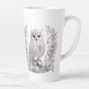 Tasse Latte Chouette Perle de Cristal Blanc