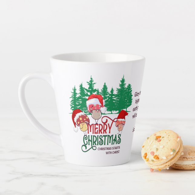 Tasse Latte Christian MERRY CHRISTMAS MUSHROOMS en forêt (En situation)