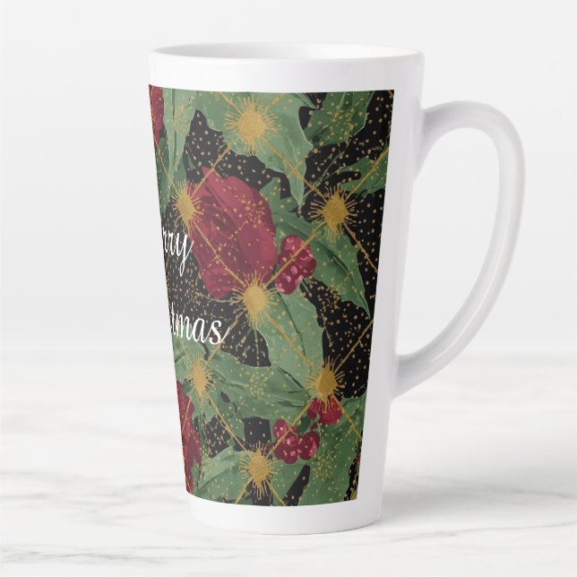 Tasse Latte Christmas Flowers Pattern,Gold Red Green Black (Droite)