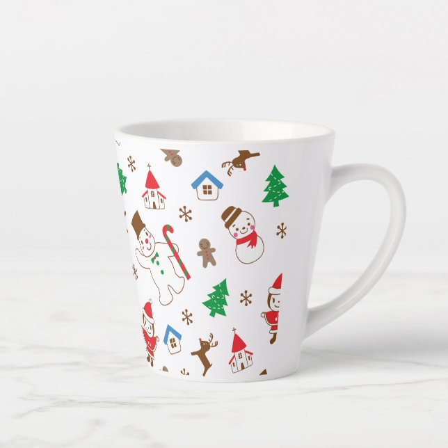 Tasse Latte Christmas pattern icon santa tree happy gift (Droite)