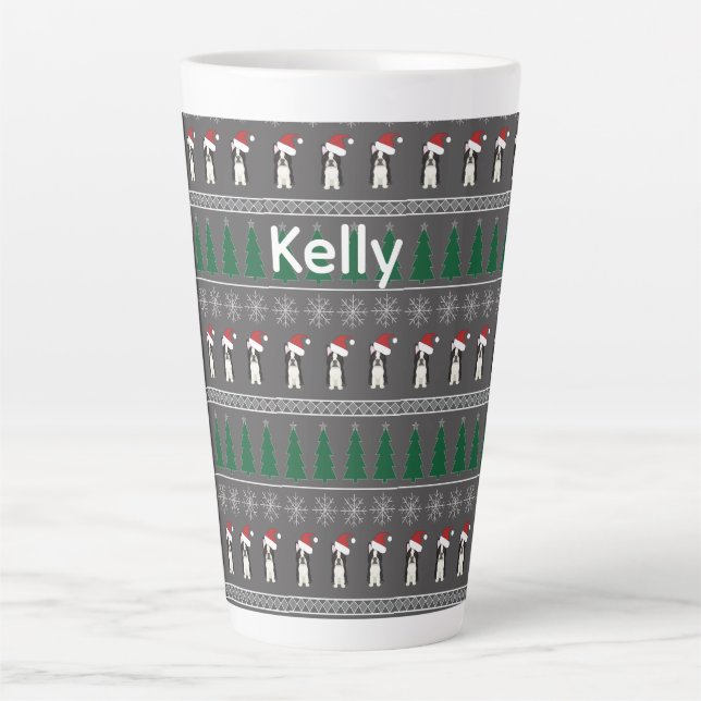 Tasse Latte Christmas Snowflakes, Santa Dog, Tree (Devant)