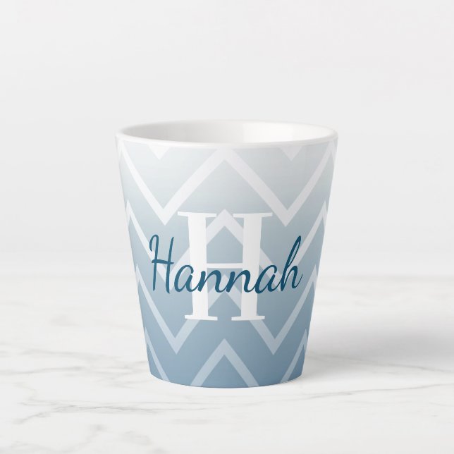 Tasse Latte Ciel Bleu Chevron Blanc (Devant)