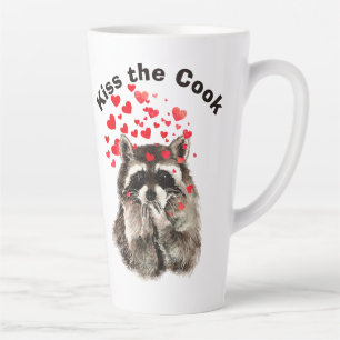 Tasse Latte Citation amusante Kiss Cook Cute Raccoons, Animal 