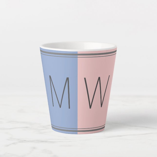 Tasse Latte Citation Christian Monogramme rose bleu (Devant)