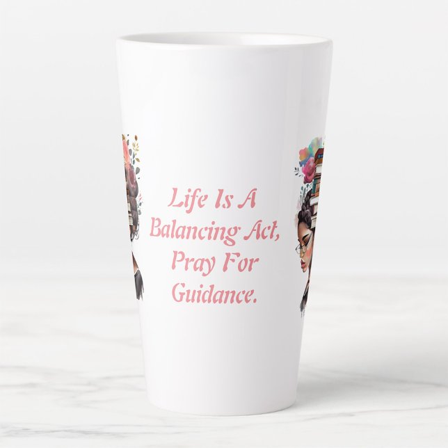 Tasse Latte Citation De Foi - Fille Avec Des Livres Sur La Têt (Créateur téléchargé)