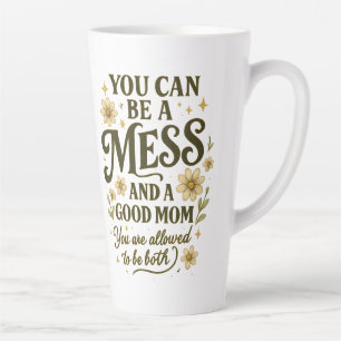 Tasse Latte Citation de maman Messy - Typographie Vintage