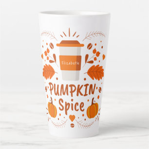 Tasse Latte Citrouille personnalisé Café épice, feuilles d'