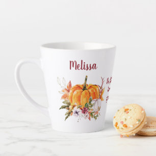 Tasse Latte Citrouilles Et Fleurs De Remerciements Avec Latte 