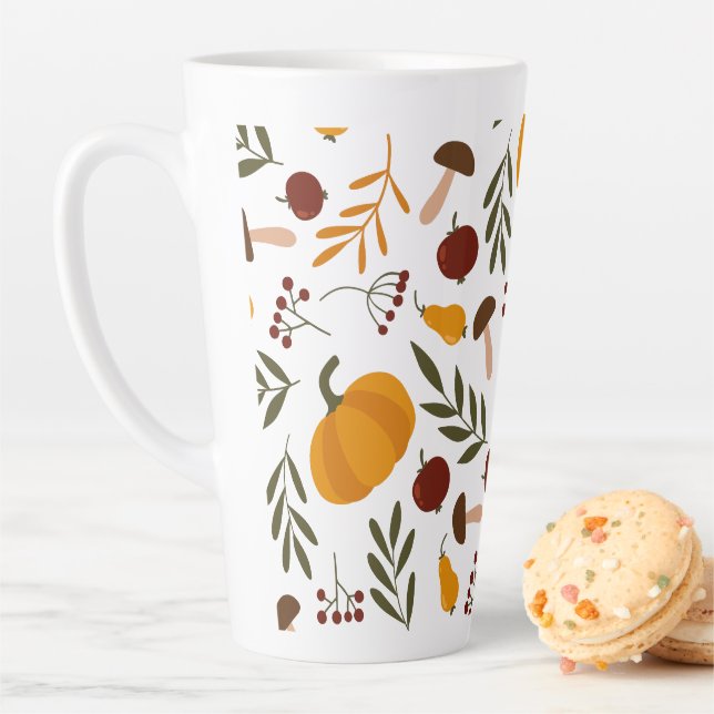 Tasse Latte Citrouilles, grenades et poires (En situation)