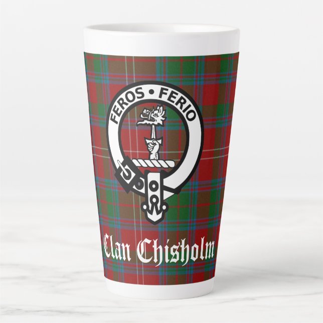 Tasse Latte Clan Chisholm Tartan & Crest Badge (Devant)