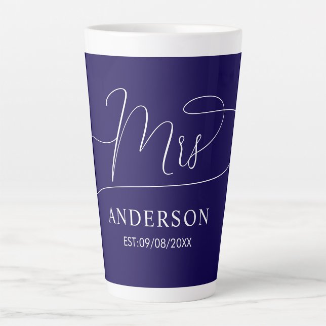 Tasse Latte classique personnalisé marine chic bleu et blanc L (Créateur téléchargé)
