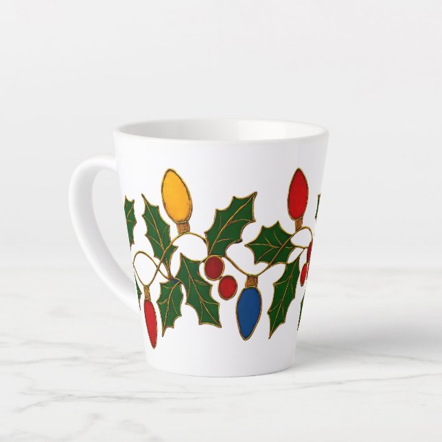 Tasse Latte Cloisonne Art Christmas Lights and Holly (Angle gauche)