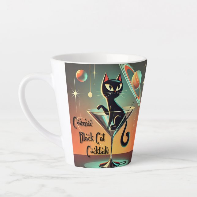 Tasse Latte Cocktails de chat noir cosmique futuriste atomique (Gauche)
