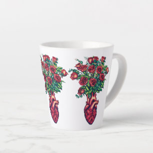 Tasse Latte Coeur anatomique avec Roses, Heart Warrior