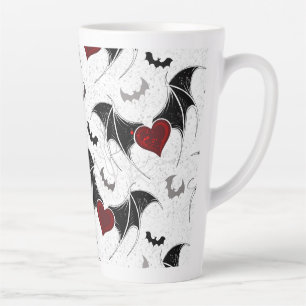 Tasse Latte Coeur d'Halloween avec ailes de chauve-souris noir