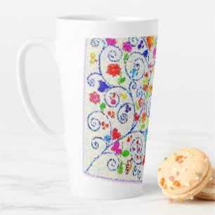 Tasse Latte Cœur et volutes de mosaïque fantaisiste - Élégante