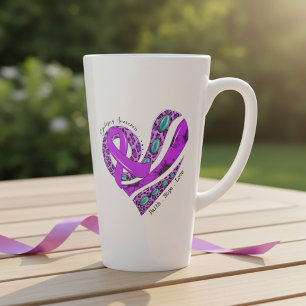 Tasse Latte Cœur Ruban Violet Sensibilisation à l'Épilepsie