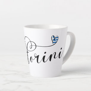 Tasse Latte Coeur Santorin En Drapeau, Grèce, Thira