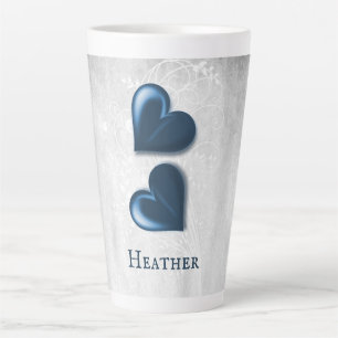 Tasse Latte Coeurs bleus Bouge en latte personnalisée