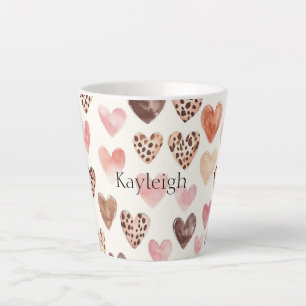 Tasse Latte Coeurs Empreintes de léopard Brown roses