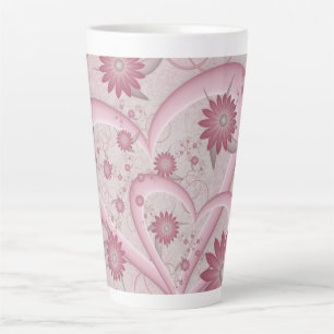 Tasse Latte Coeurs et fleurs Abstraits roses Aimer l'art fract