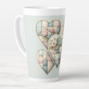 Tasse Latte Cœurs Patchwork Cottagecore Pastel