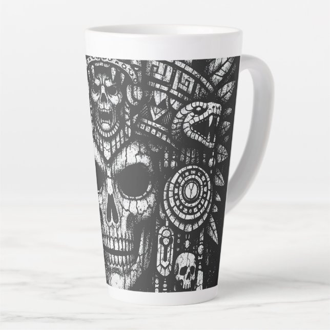 Tasse Latte Coiffe de crâne aztèque par BurnsInHell (Angle droit)