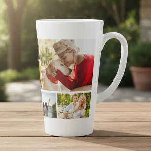 Tasse Latte Collage de 9 photos personnalisé avec nom moderne