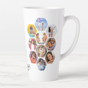 Tasse Latte Collage de photos personnalisé en forme d'hexagone