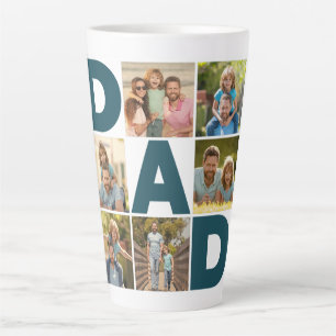 Tasse Latte Collage photo bleu et blanc 6 papa