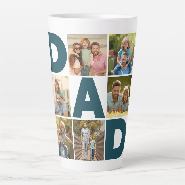 Tasse Latte Collage photo bleu et blanc 6 papa (Devant)