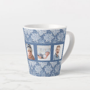 Tasse Latte Collage photo de famille dentelle bleu denim