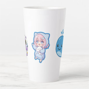 Tasse Latte Combo Kawaii Anime, Baleine Bleue Mignonne et Octo