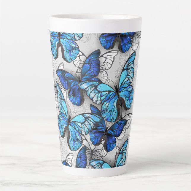 Tasse Latte Composition des White and Blue Butterflies (Devant)