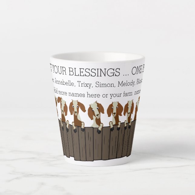 Tasse Latte Comptez vos bénédictions Chèvres Boer (Devant)