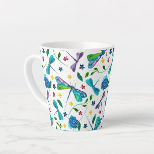 Tasse Latte Concepteur de jardin de libellules aquarelle Flutt