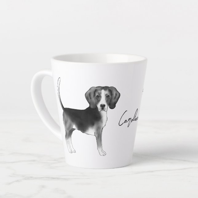 Tasse Latte Conception beagle Chien En Noir Et Blanc Avec Nom (Angle gauche)