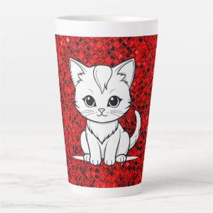 Tasse Latte Conception de dessin au trait de chat stylisé-5231