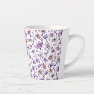 Tasse Latte Conception de motif botanique de fleur sauvage vio