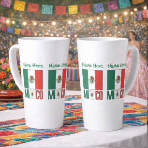 Tasse Latte Conception de nom de drapeau du Mexique personnali