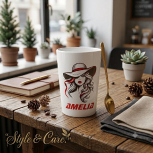 Tasse Latte Conception de silhouette de dame de mode de nom pe